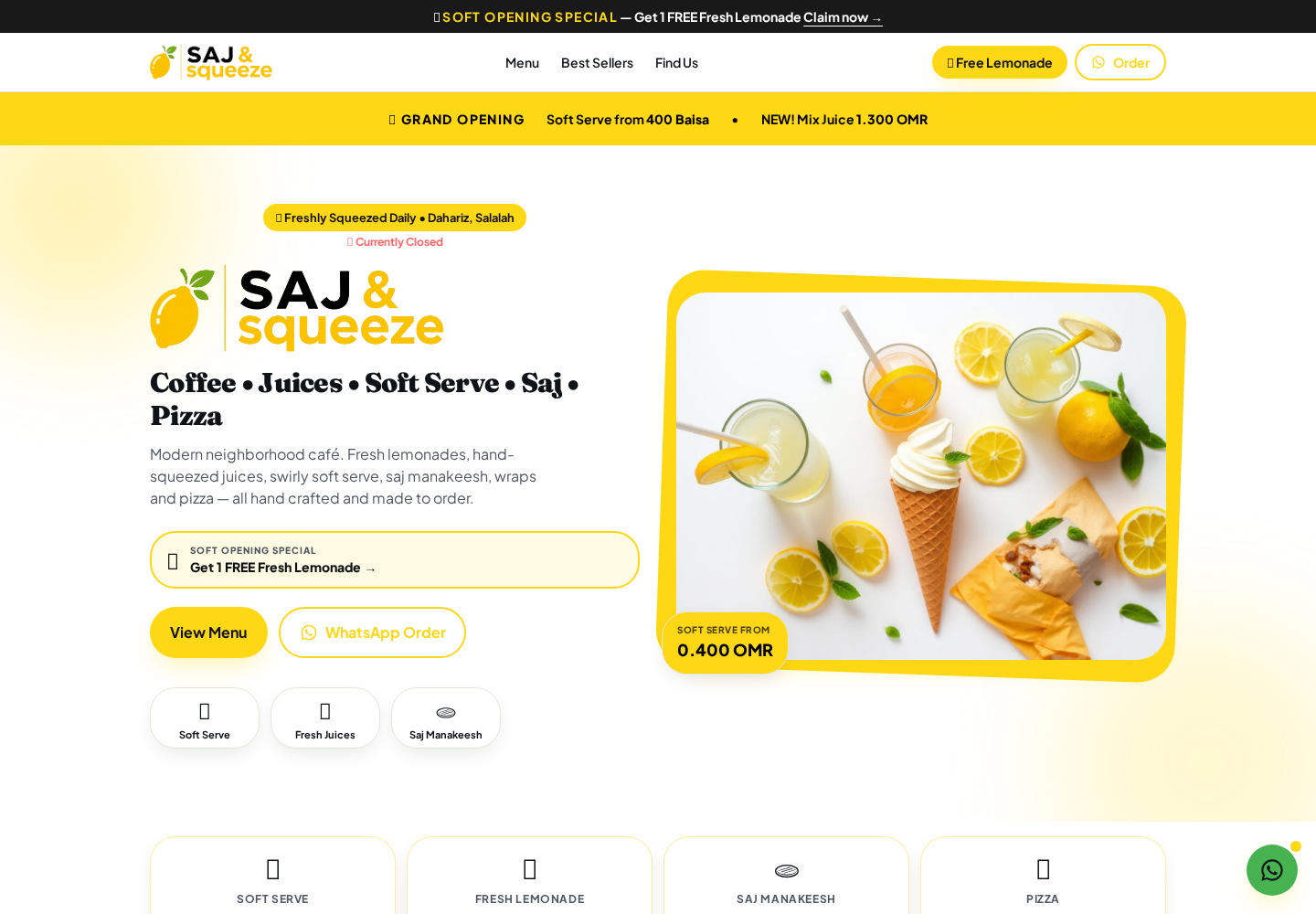 Saj & Squeeze website homepage